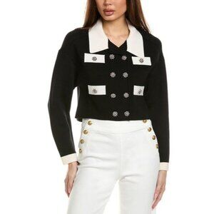Alice + Olivia Verdell Black Wool Blend Sweater Jacket Extra Small NWT $595